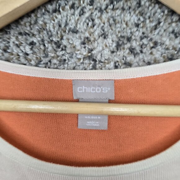 Chicos Top Womens 1 US Medium Orange Knit Tunic Scoop Neck Casual Ladies - Picture 6 of 7